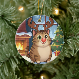 Süße Cartoon-Rentier-Kitty-Rudolph-Katze-Weihnacht Keramik Ornament