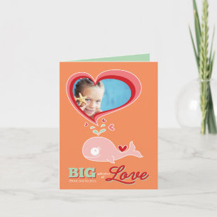 Süße Cartoon-Rosa-Wal-Kinder-Valentinsfoto-Karte Feiertagskarte