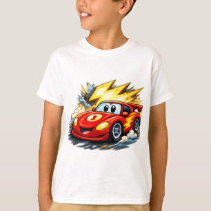 Süße Cartoon-Rote Rennwagen mit Blitz Kinder T-Shirt