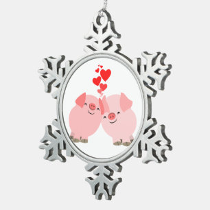 Süße Cartoon-Schweine in Liebe Zinn-Ornament Schneeflocken Zinn-Ornament