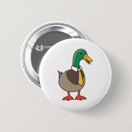 Süße Cartoon-Stockente mit Krawatte Button (Vorne & Hinten)