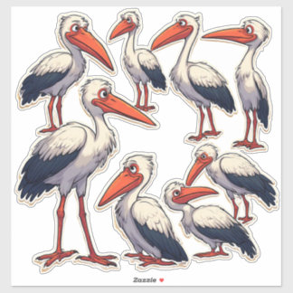 Süße Cartoon-Storch-Illustration Aufkleber Set 🐦