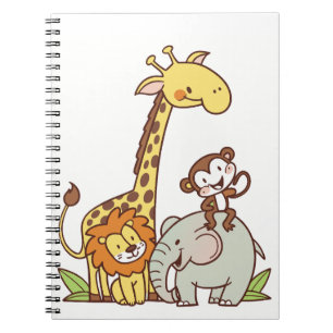 Süße Cartoon-Tiere – Giraffe, Löwe & Affe Notizblock
