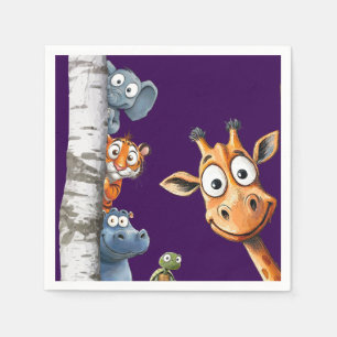Süße Cartoon-Tiere Peek-a-Boo zum Geburtstag  Serviette