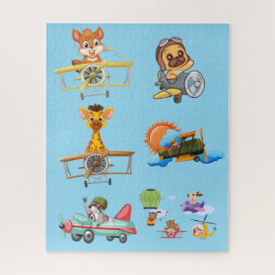 Süße Cartoon-Tierpiloten steuern Flugzeug-Kinderpu Puzzle