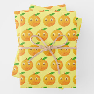 Süße Cartoon-Vintage-Orangen-Zeichnung Geschenkpapier Set