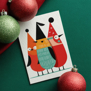 Süße Cartoon-Vögel Retro Frohe Weihnachten Foto