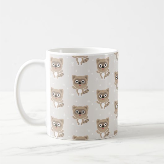 Süße Cartoon-Waschbären-Wintermuster Kaffeetasse (Links)
