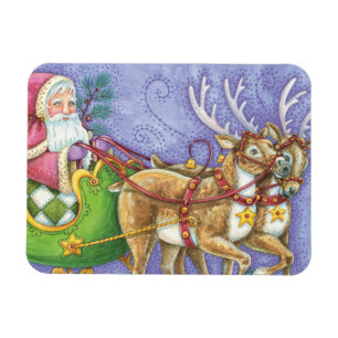 Süße Cartoon-Weihnachts-Santa-Claus-Schlitten-Rent Magnet