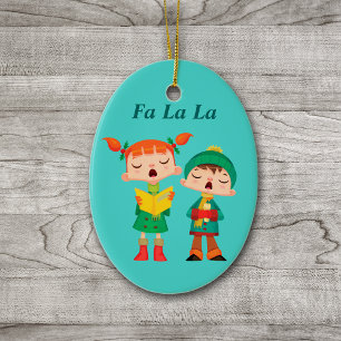 Süße Cartoon-Weihnachtsliedsänger im Retro-Stil Keramikornament