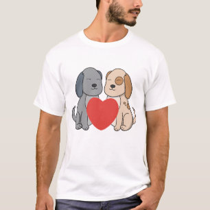 Süße Cartoon-Welpen verliebt mit großem roten Herz T-Shirt