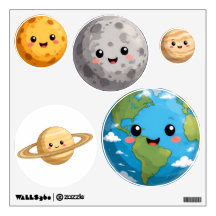 Süße Cartoon-Weltraum-Planeten-Kinder-Wanddekal-Se