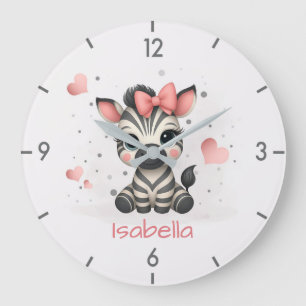 Süße Cartoon-Zebramädchen Große Wanduhr