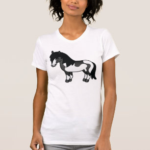 Süße Cartoon-Zeichnung eines schwarzen Pinto-Shetl T-Shirt