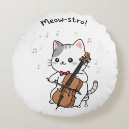 Süße Cellokatze Musikerin Rundes Kissen