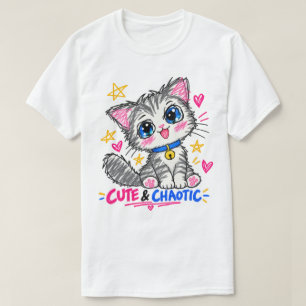 Süße & chaotische Katze – Kawaii Doodle T-Shirt