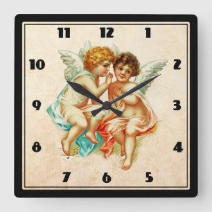 Süße Cherubim-Ephemere auf falschem Pergament Quadratische Wanduhr