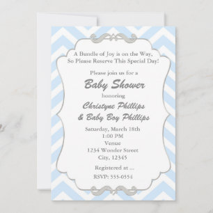 Süße Chevron Grau & Blaue Babyparty-Einladung Einladung