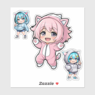 Süße Chibi-Anime-Katzen-Hoodie-Mädchen-Vinyl-Aufkl Aufkleber