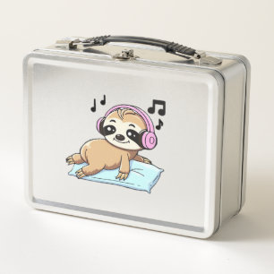 Süße Chibi-Faultier hört Musik � Entspannend Metall Brotdose