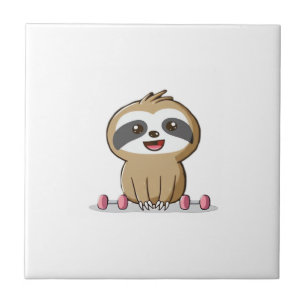 Süße Chibi-Faultier-Workout � Lustiges Kawaii-Gym- Fliese