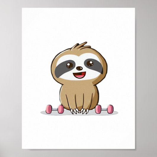 Süße Chibi-Faultier-Workout � Lustiges Kawaii-Gym- Poster (Vorne)