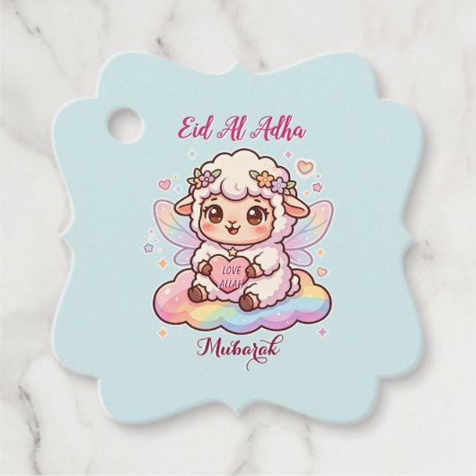 Süße Chibi-Fee-Schaf-Regenbogen-Eid-Adha-Mubarak Geschenkanhänger (Vorderseite)