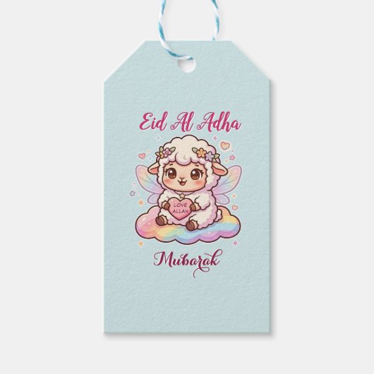Süße Chibi-Fee-Schaf-Regenbogen-Eid-Adha-Mubarak  Geschenkanhänger (Vorderseite)