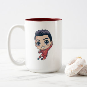 Süße Chibi-Fußballspieler-Tasse – Cartoon Fußball Zweifarbige Tasse