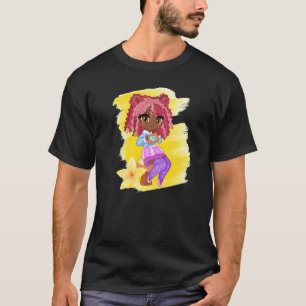 Süße Chibi-Gacha-Style-Mode-Braunes-Mädchen-mit-Bl T-Shirt