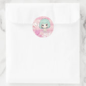 Süße Chibi Grün Haar Runder Aufkleber (Tasche)