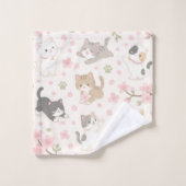 Süße Chibi-Kätzchen und Kirschblüten Badhandtuch Set (Waschlappen)