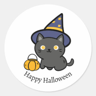 Süße Chibi-Katze  Frohes Halloween Runder Aufkleber