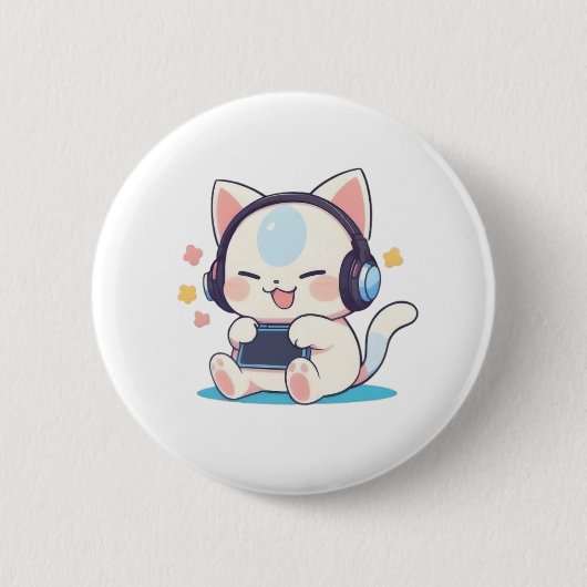 Süße Chibi-Katzen-Gaming-Headsets Tragbare Konsole Button (Vorderseite)