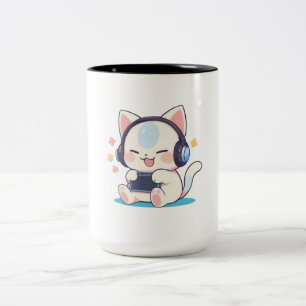 Süße Chibi-Katzen-Gaming-Headsets Tragbare Konsole Zweifarbige Tasse