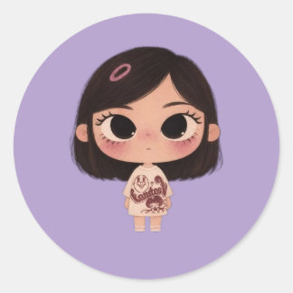 Süße Chibi-Mädchen-Illustration Runde Pinback-Tast Runder Aufkleber