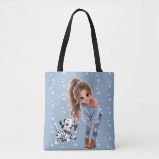 Süße Chibi-Mädchen- und Welpen-Tragetasche Tasche