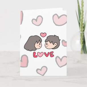 Süße Chibi-Paar "LIEBE" gefaltete Grußkarte - Ro Karte