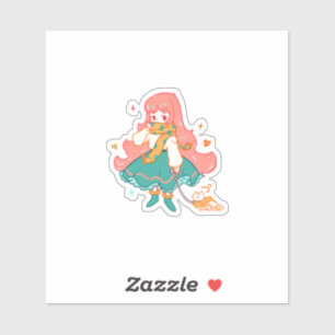Süße Chibi-Pastell-Anime-Girl mit Cat-Vinyl  Aufkleber