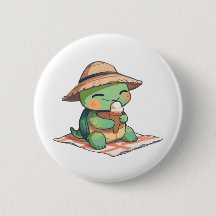 Süße Chibi-Schildkröte mit Strohhut beim Eisessen
