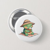 Süße Chibi-Schildkröte mit Strohhut beim Eisessen  Button (Vorne & Hinten)