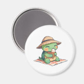 Süße Chibi-Schildkröte mit Strohhut beim Eisessen Magnet (Vorderseite/Rückseite)