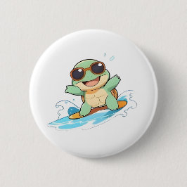 Süße Chibi-Schildkröte Surfer Sommer Strand Design Button