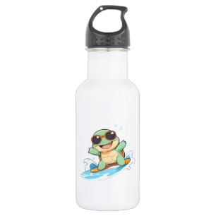 Süße Chibi-Schildkröte Surfer Sommer Strand Design Edelstahlflasche