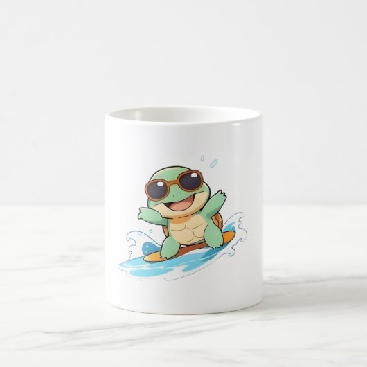 Süße Chibi-Schildkröte Surfer Sommer Strand Design Kaffeetasse (Mittel)
