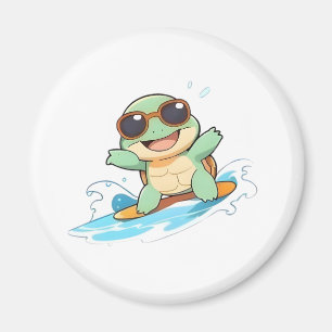 Süße Chibi-Schildkröte Surfer Sommer Strand Design Magnet