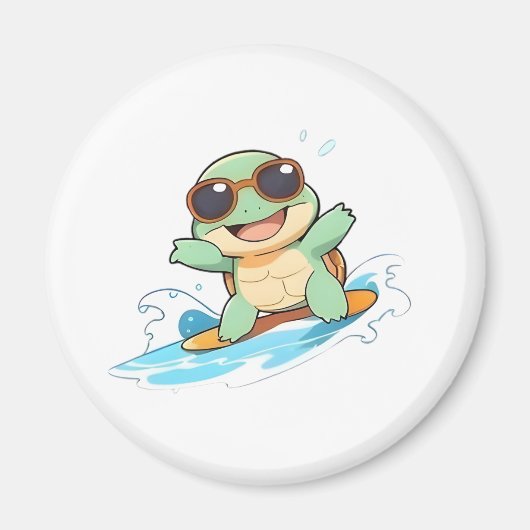 Süße Chibi-Schildkröte Surfer Sommer Strand Design Magnet (Vorne)