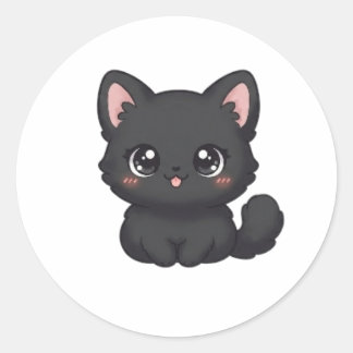 Süße Chibi-Schwarze Katze Kawaii Kätzchen Zunge Runder Aufkleber