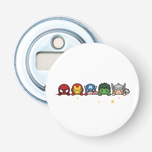 Süße Chibi-Superhelden-Team-Peeking-Grafik Flaschenöffner (Vorderseite)