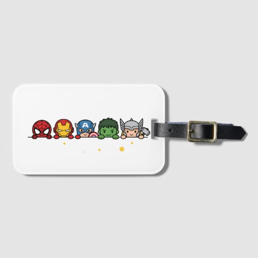 Süße Chibi-Superhelden-Team-Peeking-Grafik Gepäckanhänger (Vorderseite (Horizontal))